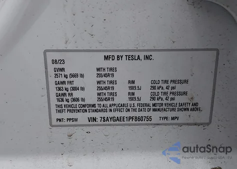 2023 Tesla Model Y Awd/Long Range Dual Motor All-Wheel Drive from USA, damaged, VIN 7SAYGAEE1PF860755